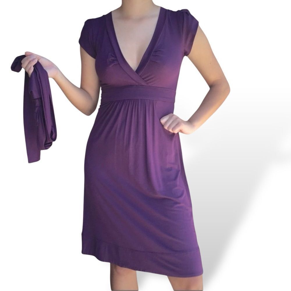 Maria Filo Brazil V-Neck Pleat Empire Waist Tie Bow Knit  Dress